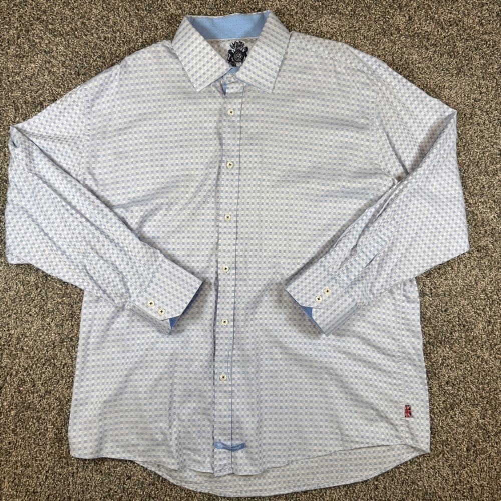English Laundry Dress Shirt Mens 18 34/35 Blue Checkered Long Sleeve Stretch